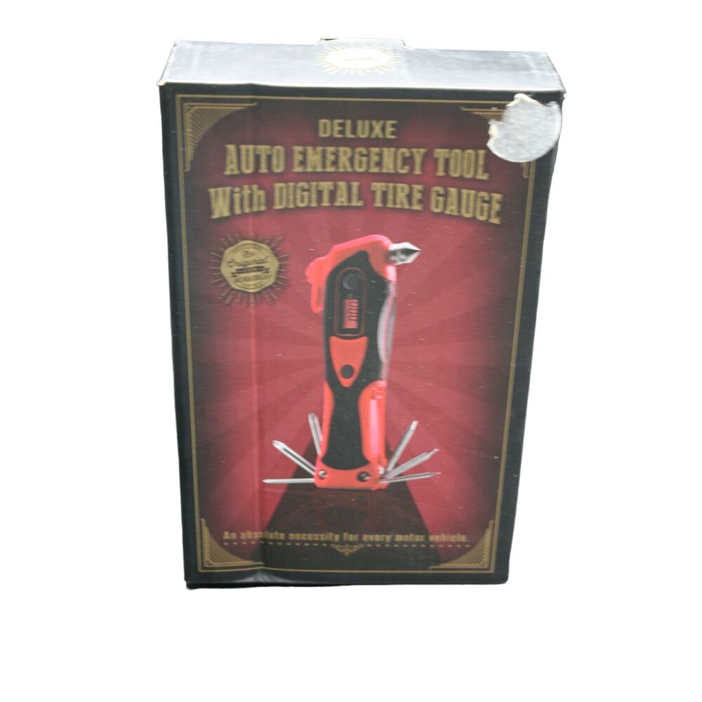 Multi-Function Auto Emergency Tool with Digital Tire Gauge Black